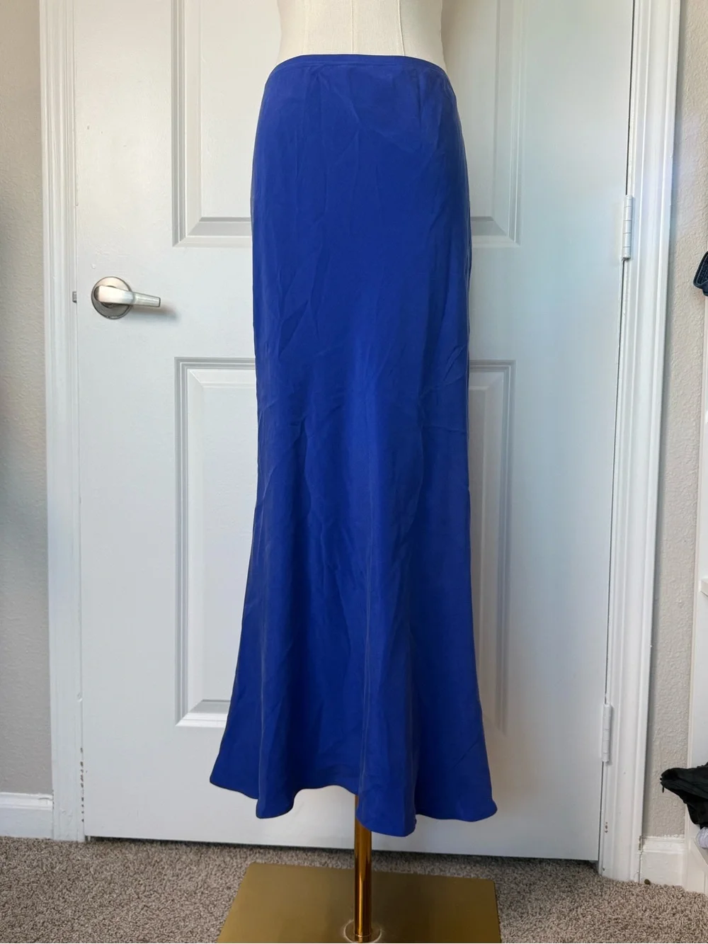 Vintage Lauren Ralph Lauren 100% Silk Maxi Skirt Royal Cobalt Blue Lined 6